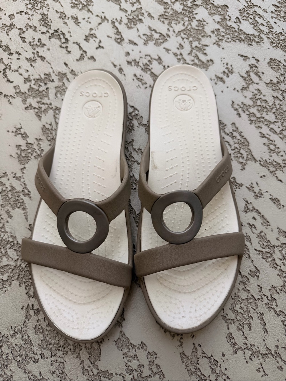CROCS Women’s Taupe Strap Sandals with Ring Accent